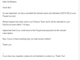 【后续】Exabytes域名到期后paypal自动扣款续费,要求退钱