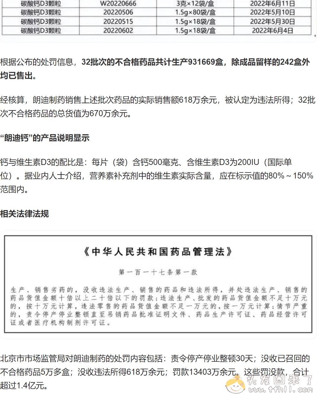 真是日了狗了！朗迪碳酸钙d3颗粒抽检不合格，商品被下架，被顶级处罚1.3亿元图片 No.2